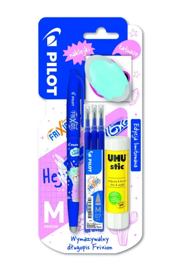 Pilot Wymazywalny d�ugiopis Frixion Hejka tu Lenka Limited Edition + wk�ad Frixion + klej w sztyfcie + gumka niebieski