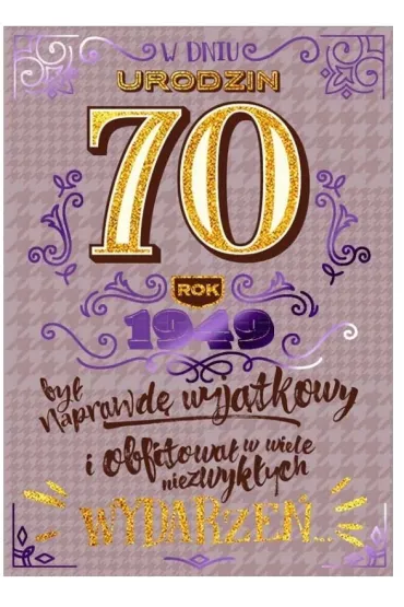 Kukartka Karnet B6 70-te urodziny - z�ote lata