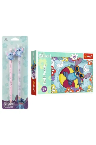 Pakiet dla przedszkolaka. Puzzle 30 el. Lilo&Stitch na wakacjach, O��wki z gumow� nak�adk� Disney Fashion Stitch 3 - Pakiety na nagrody