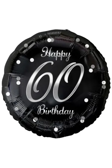 Godan Balon foliowy B&C Happy 60 Birthday, czarny, nadruk srebrny, 18"