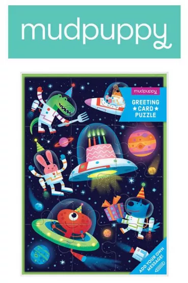 Mudpuppy Puzzle-kartka z �yczeniami 12 el. Kosmos/Rekin mix