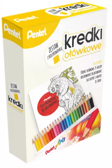 Pentel Zestaw kredki o��wkowe + kolorowanka 24 kolor�w