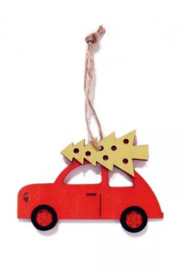 Arpex Ozdoba dekoracyjna drewniana zawieszka Auto z choink� 10x17 cm