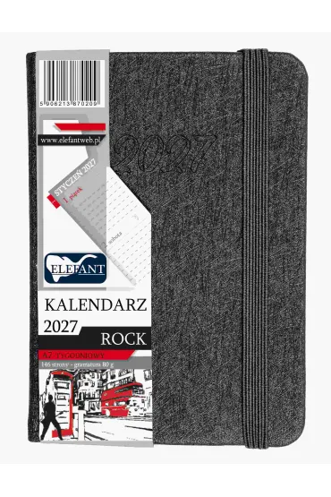Kalendarz Rock 2027 A7 tygodniowy szary