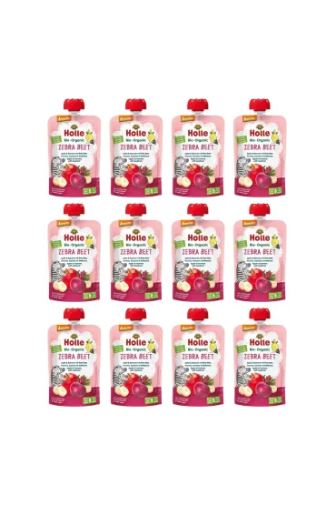Holle Mus Buraczana zebra (jab�ko-banan-burak) od 6. miesi�ca Demeter Zestaw 12 x 100 ml Bio