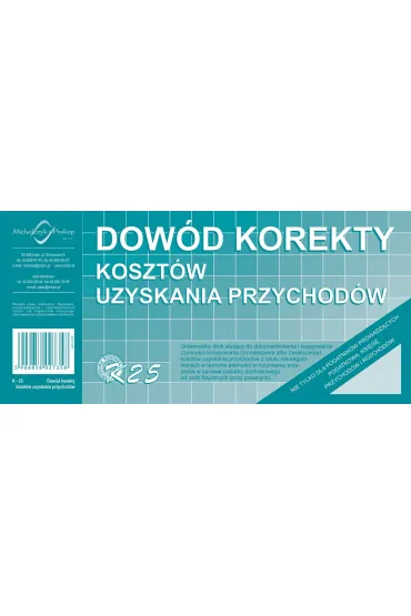 Michalczyk i Prokop Dow�d korekty koszt�w uzyskania przychod�w K25 1/3A4 50 kartek