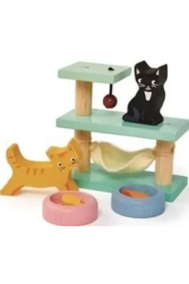 Figurki kotki z akcesoriami drewniane