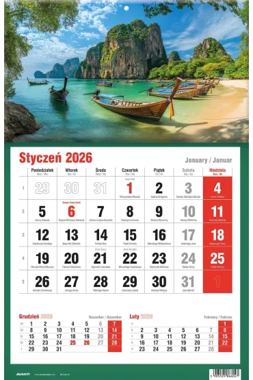 Kalendarze �cienne Kalendarz tr�jdzielny 2026 jednodzielny KTJ-2