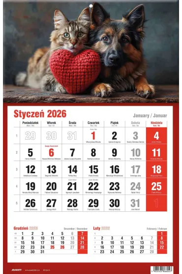 Kalendarze �cienne Kalendarz tr�jdzielny 2026 jednodzielny KTJ-2