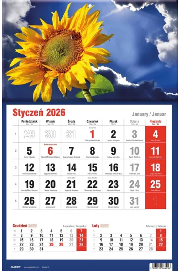 Kalendarze �cienne Kalendarz tr�jdzielny 2026 jednodzielny KTJ-2