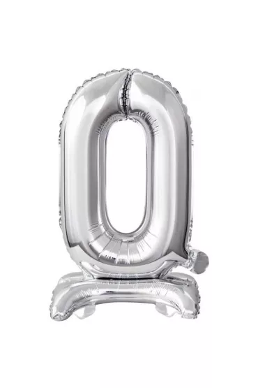 Amscan Balon foliowy mini cyfra 0 na stojaku srebrna