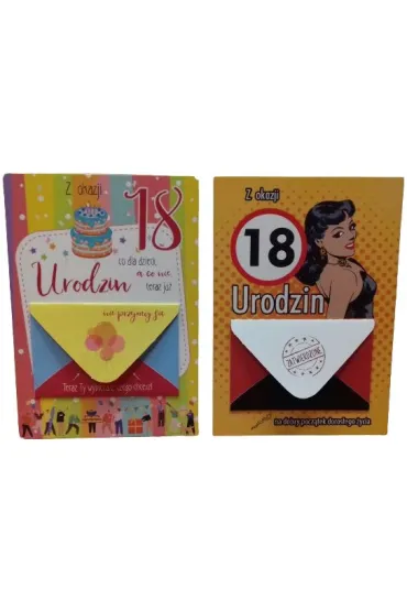Karnet B6 18 Urodziny z kopertk� mix 2 wzor�w