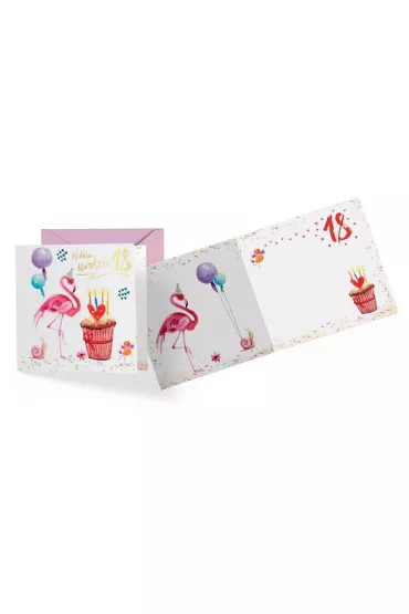Kukartka Karnet kwadratowy DK-683 Urodziny 18 flaming