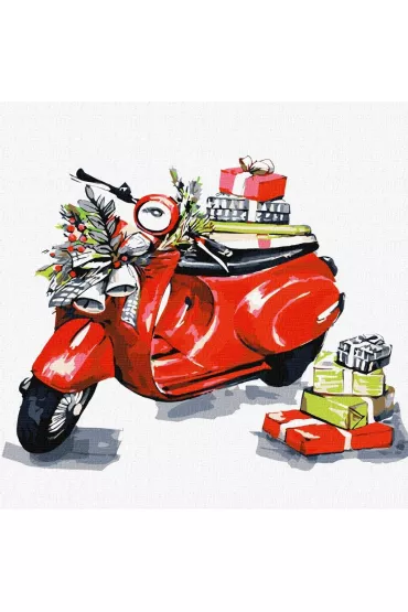 Ideyka Malowanie po numerach - �wi�teczny motocykl 30x30cm
