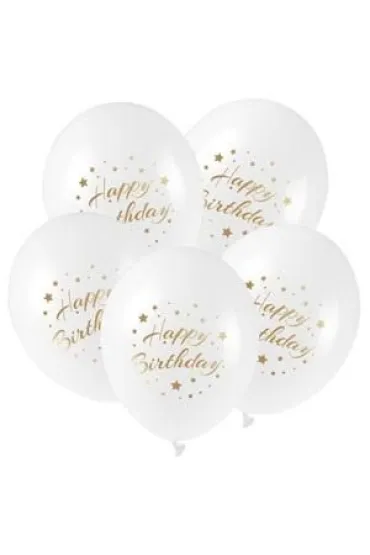 Balony ze z�otym nadrukiem Happy Birthday 5 szt.