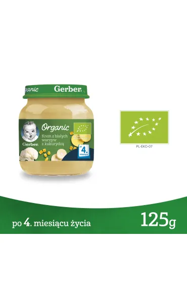 Gerber Organic Zupka krem z bia�ych warzyw z kukurydz� dla niemowl�t po 4 miesi�cu 125 g Bio