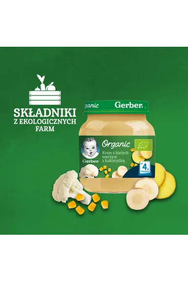 Gerber Organic Zupka krem z bia�ych warzyw z kukurydz� dla niemowl�t po 4 miesi�cu 125 g Bio