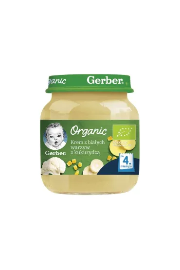 Gerber Organic Zupka krem z bia�ych warzyw z kukurydz� dla niemowl�t po 4 miesi�cu 125 g Bio