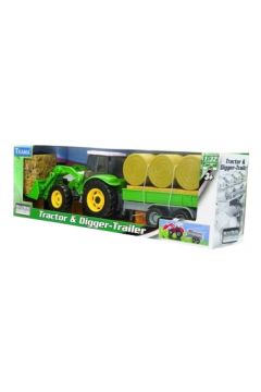 Traktor-spychacz zielony z przyczep z belami 1:32 Teama