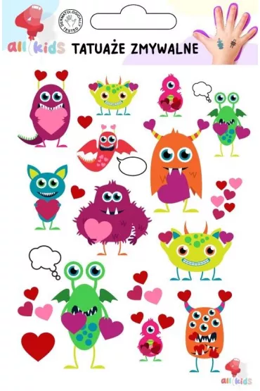 Tatua�e zmywalne dla dzieci Zakochane potworki All4Kids