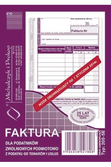 Michalczyk i Prokop Druk Faktura Zwolnienie z podatku VAT A6
