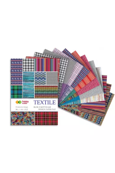 Happy Color Blok z motywami TEXTILE, A4, 80g, 15 arkuszy, 30 motyw�w 80 g/m2 15 kartek
