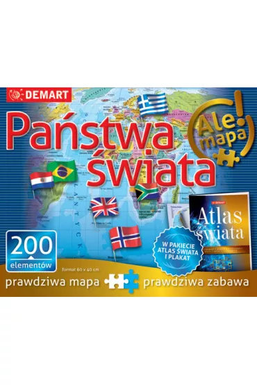Puzzle 200 el. Pa�stwa �wiata + atlas Demart