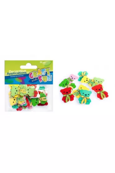 Craft with Fun Ozdoba dekoracyjna, Guziki kolorowe – misie - Ozdoba dekoracyjna guzik drewniany bear