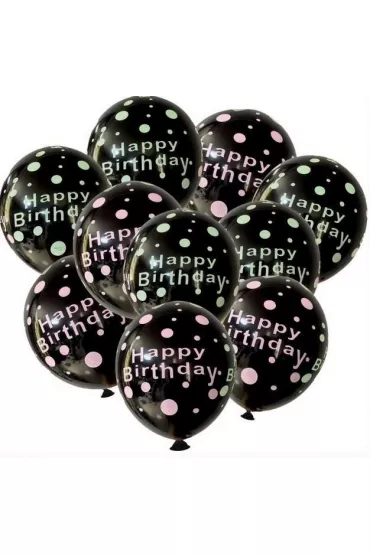 GoParty Zestaw balon�w Happy Birthday czarne 11el
