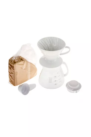 Hario Zestaw V60 Dripper & Pot White drip + serwer + filtry 600 ml