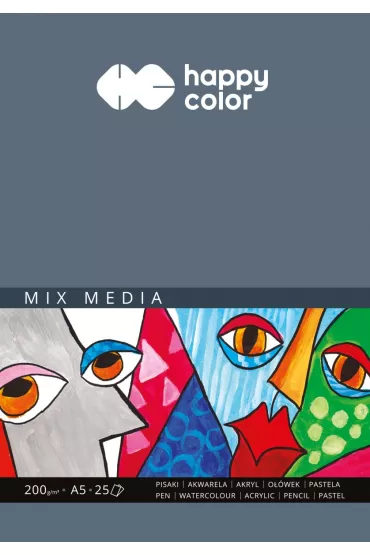 Happy Color Blok MIX MEDIA, ART, bia�y, A5, 200g, 25 arkuszy 200 g 25 kartek