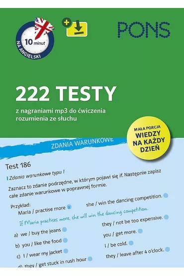 10 minut na angielski 222 testy z nagraniami mp3 do �wiczenia rozumienia ze s�uchu A1/A2  PONS