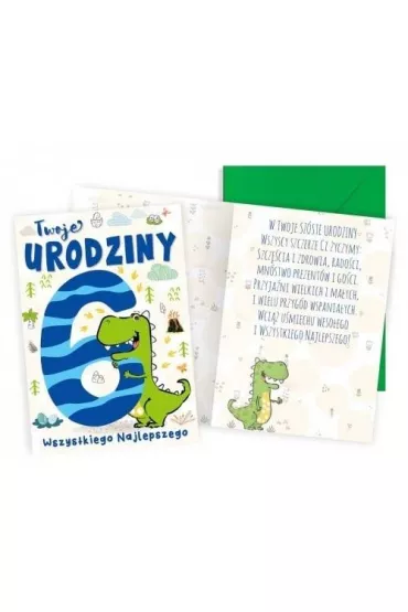 Kukartka Karnet B6 Urodziny 6 Dinozaur