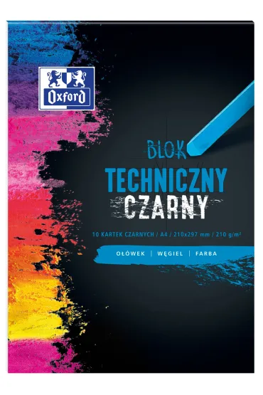 Blok techniczny Oxford A4 czarny 210g 10 kartek