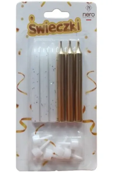 �wieczki na tort bia�o-z�ote 8cm 6 szt.