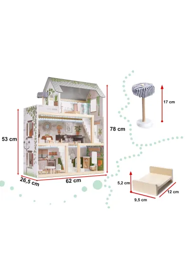 Domek dla lalek drewniany LULILO FLORO boho LED 78cm
