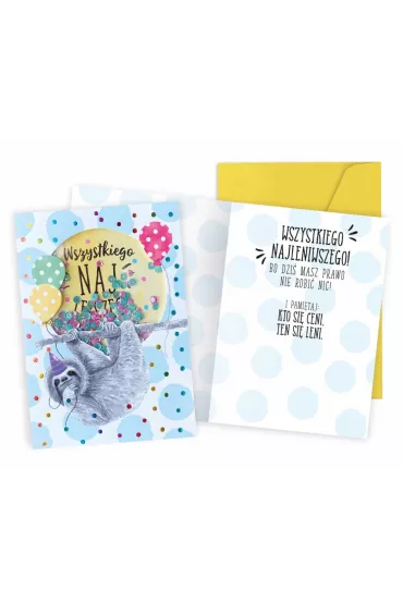 Kukartka Karnet confetti Urodziny, leniwiec KNF-052