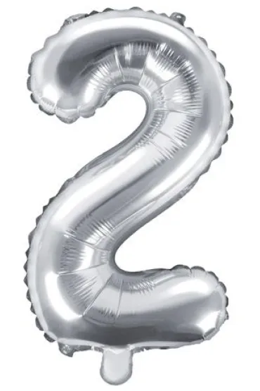PartyDeco Balon foliowy Cyfra "2", 35cm, srebrny