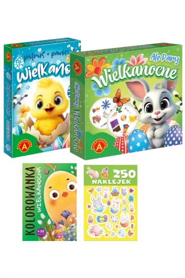 Pakiet: Wielkanocna kolorowanka, Ale pary. Wielkanoc, 250 naklejek. Wielkanoc z pomys�em, Karty Piotru� + Pami��. Wielkanoc