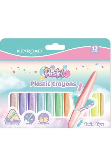 Kredki �wiecowe KEYROAD pastelowe dwustronne plastikowe 12 kolor�w
