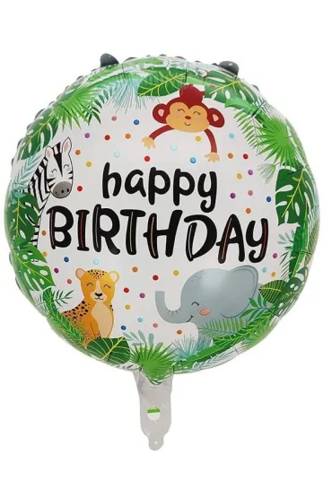 Balon foliowy Happy birthday d�ungla, okr�g�y 45x45cm