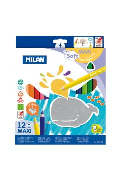Milan Kredki owkowe trjktne Maxi Super Soft 12 kolorw