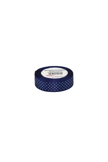 Wst��ka satynowa w kropki granatowa 25mm x 22m
