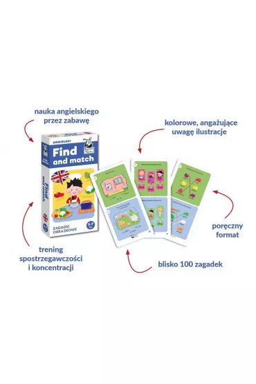 Kapitan Nauka. Angielski. Find and match. Zagadki obrazkowe 5-7 lat