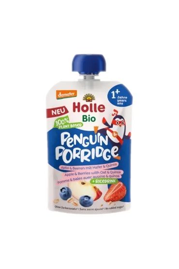 Holle Mus owsiankowy Pingwin (jab�ko - ry� - owoce jagodowe - quinoa) od 1 roku Demeter 110 g Bio