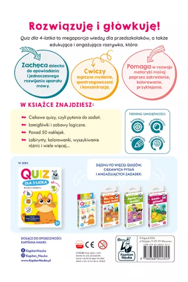 Quiz dla 4-latka. Ksi��ka z naklejkami. Kapitan Nauka - Zuzanna  Osuchowska