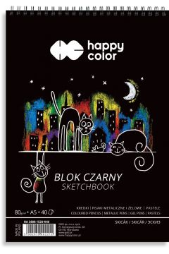 Happy Color Blok czarny na spirali KOTY, A5, 80g, 40 arkuszy