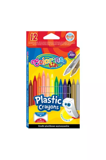 Patio Kredki �wiecowe okr�g�e plastikowe wymazywalne Colorino Kids z gumk� 12 szt.