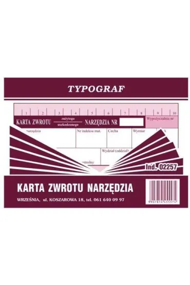 Druki samokopiuj�ce Typograf karta zwrotu narz�dzia A6 (02257)