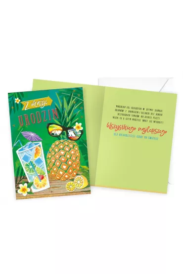 Kukartka Karnet Urodziny metalizowane - ananas DK-1133